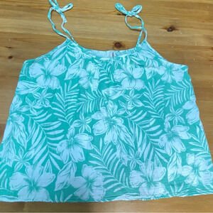 Far West Tank Top with Straps Tropical Floral Pattern Green